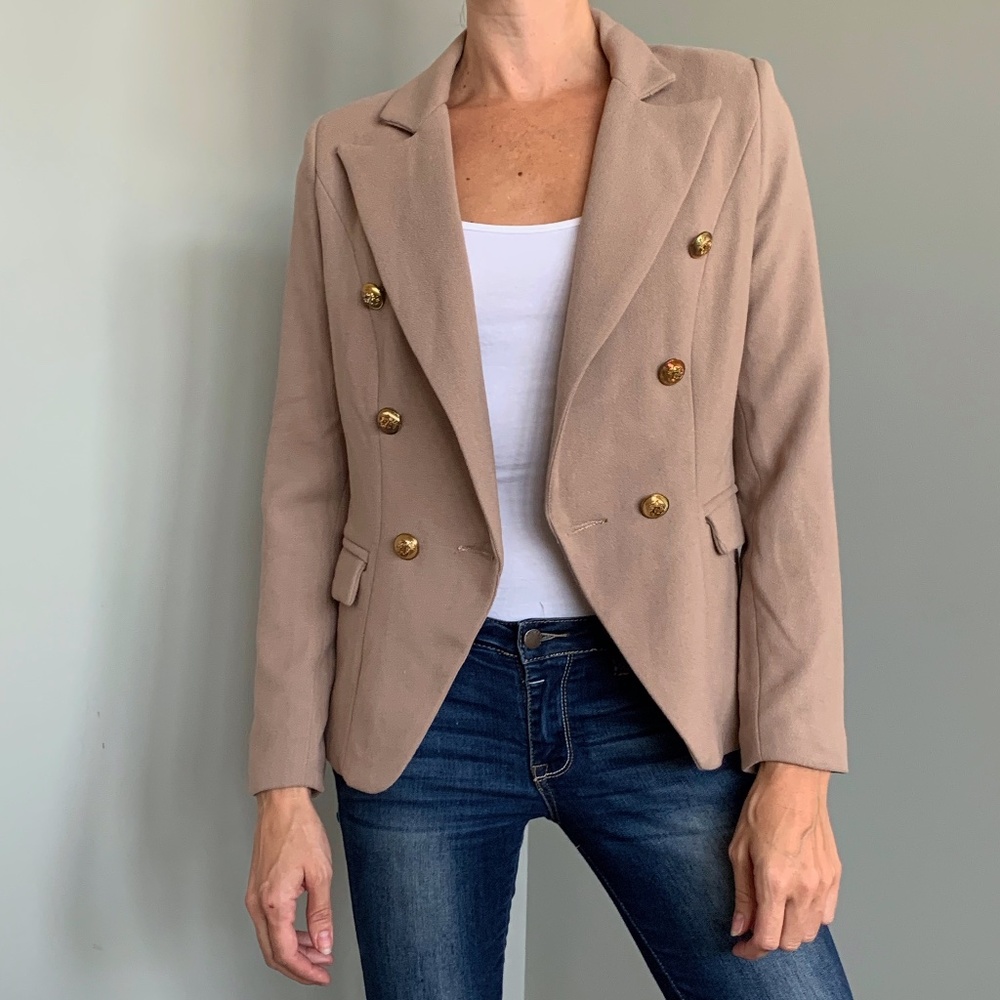 Small Revolve Tan Double-Breasted Fitted Blazer